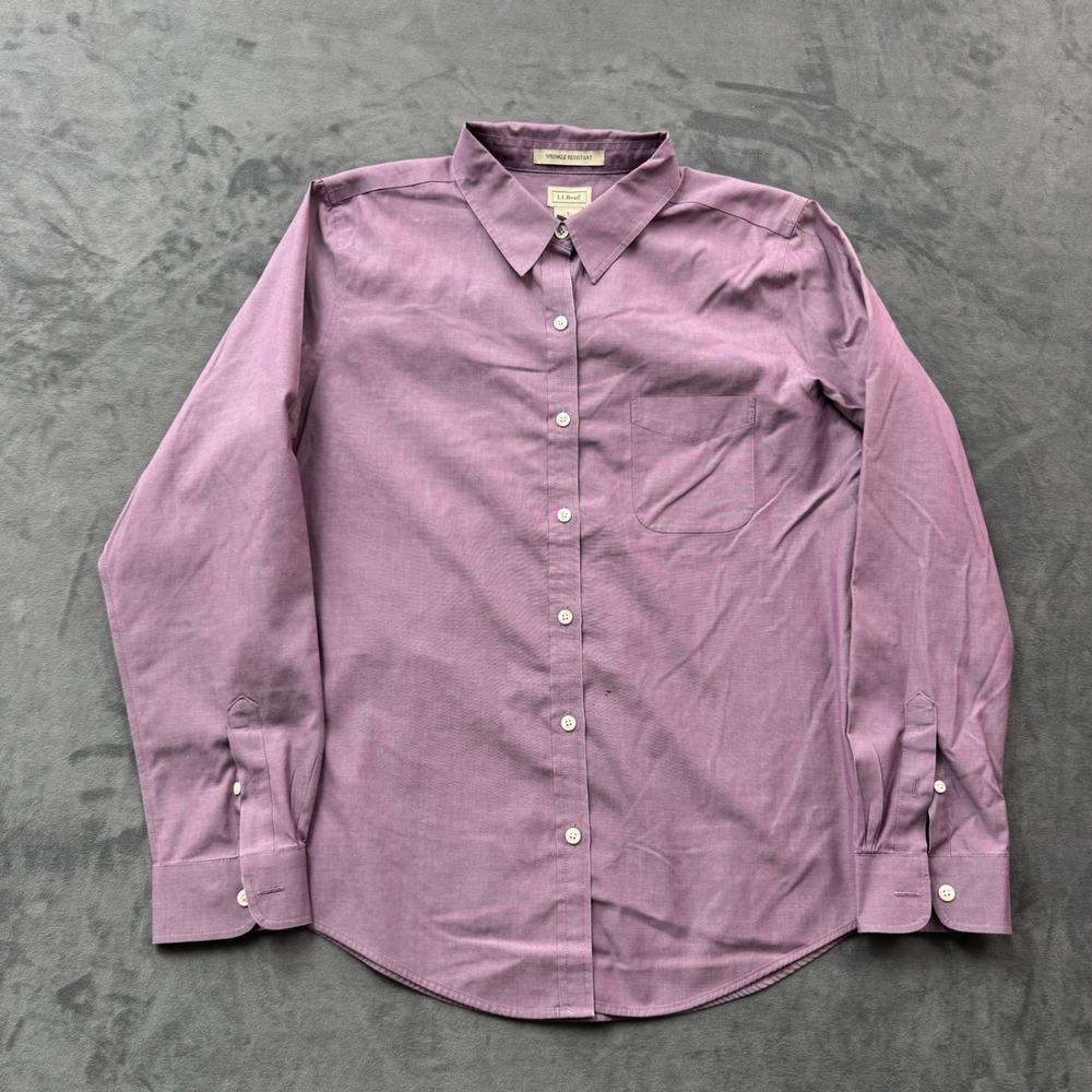 LL Bean Womens Large Purple Wrinkle Resistant Cotton Button Down Shirt O WH99